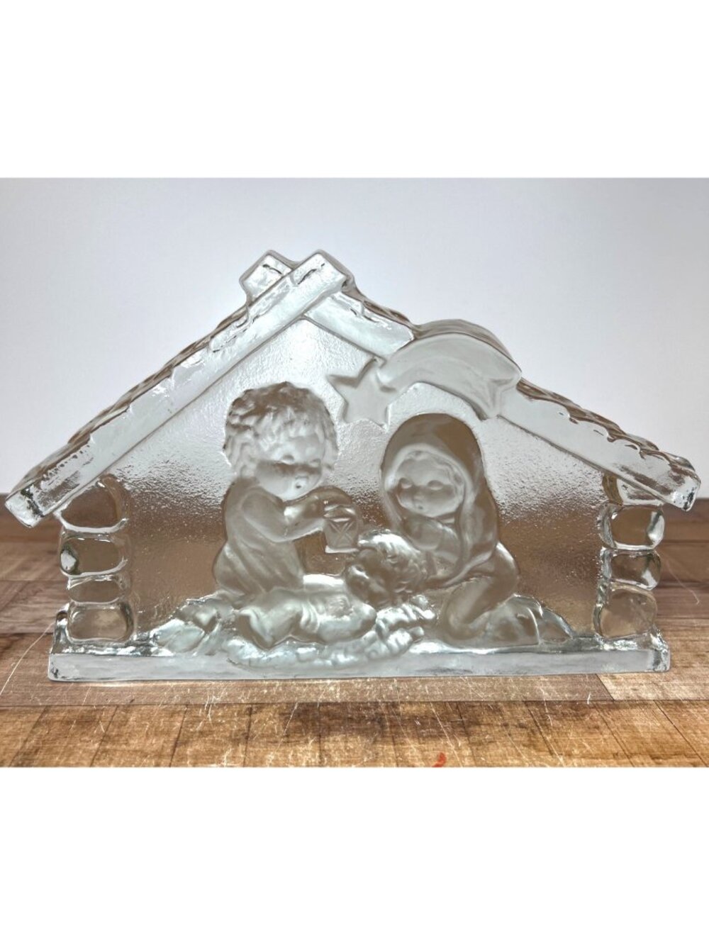 VTG Goebel 1978 Nativity Scene Frosted Glass Figurine With Star Holiday Decor